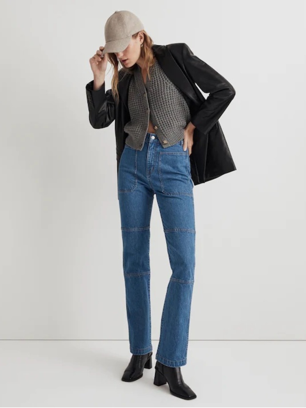 Madewell Mid-Blue Straight Leg Patch-Seam Jeans